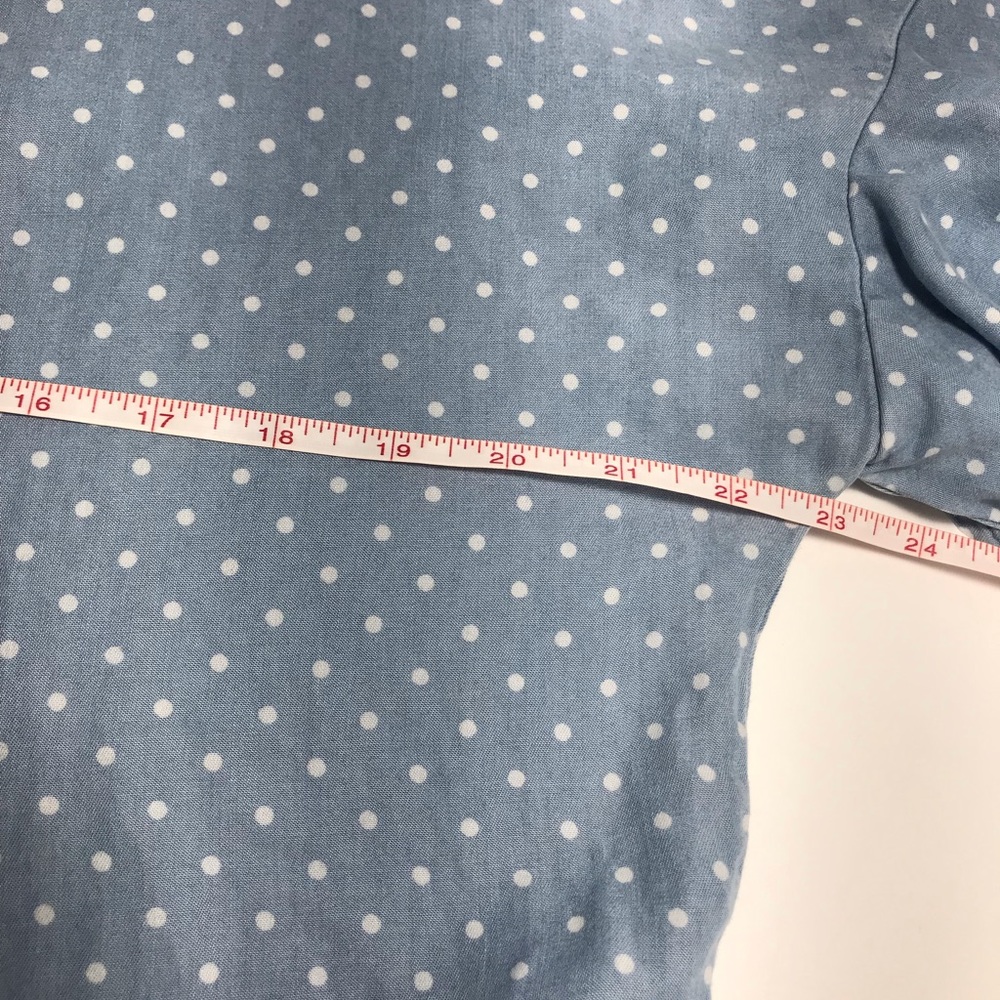 Love 8³ Chambray Blue & White Polka Dot V-Neck Ruffled Sleeve Blouse - Picture 7 of 12